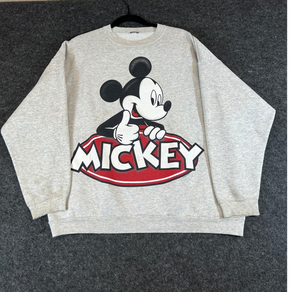 VINTAGE Mickey Mouse Sweatshirt Mens XL Gray Graphic Fleece Crewneck Streetwear